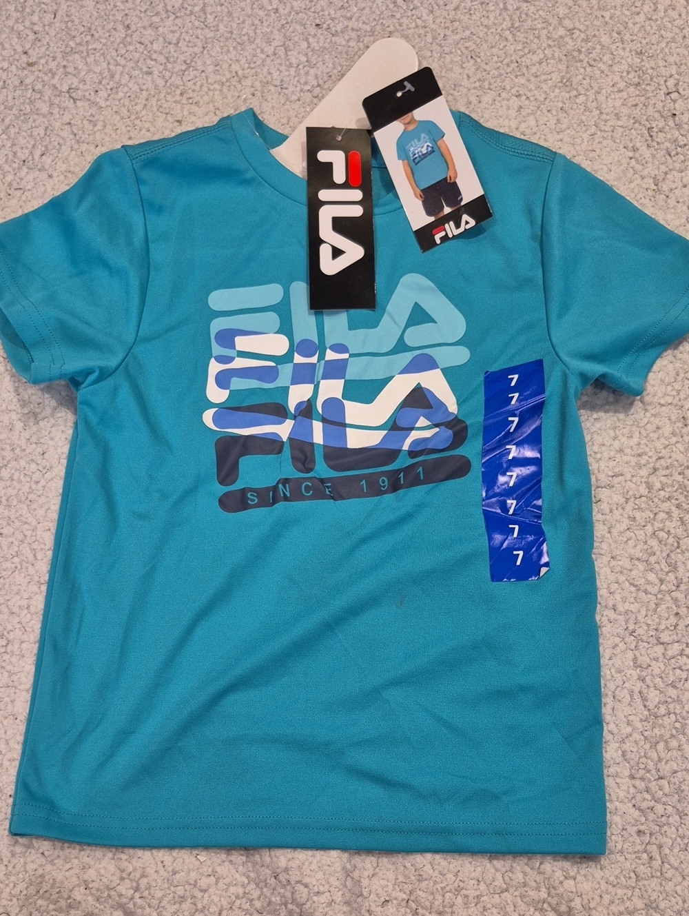 Size 7: Fila Boys Teal Short Sleeve Logo Tee